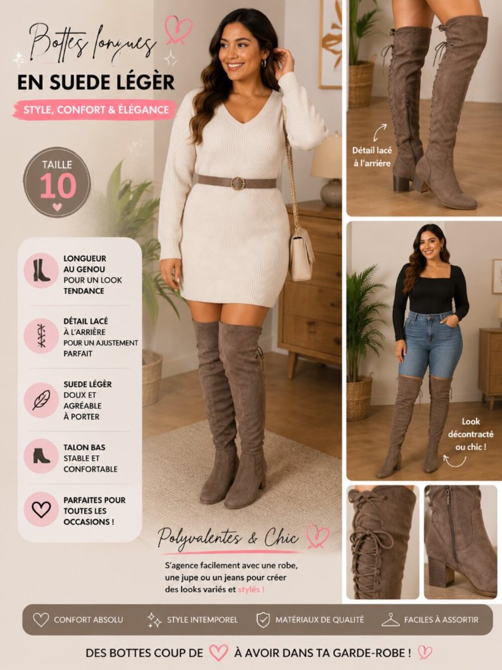 Taupe Over-the-Knee Suede Boots – Size 10